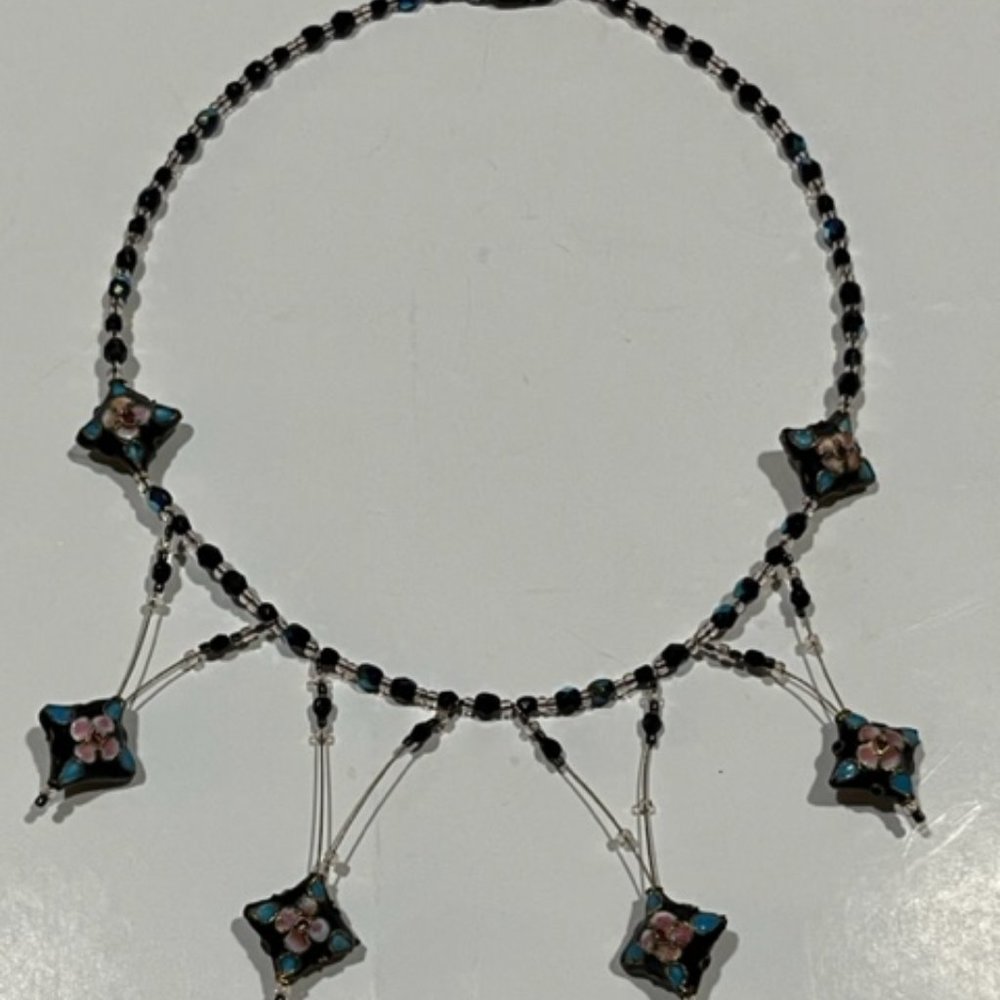Vintage Enamel cloisonne beaded necklace choker